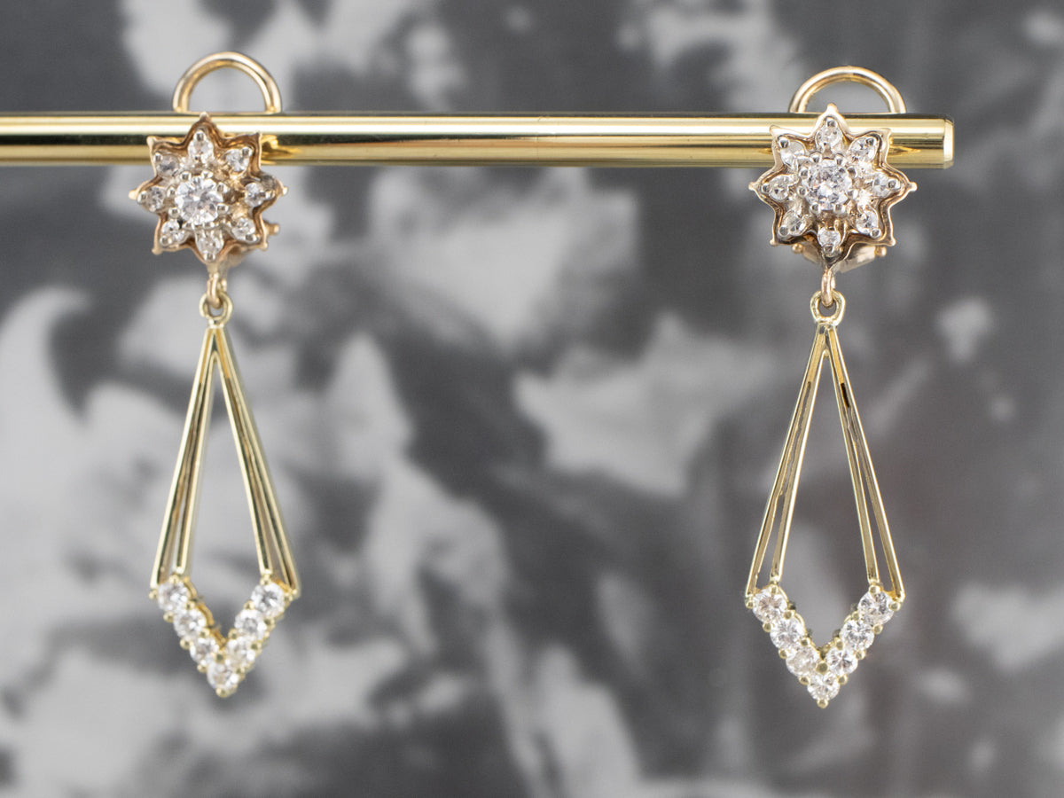 Diamond Gold Statement Drop Earrings