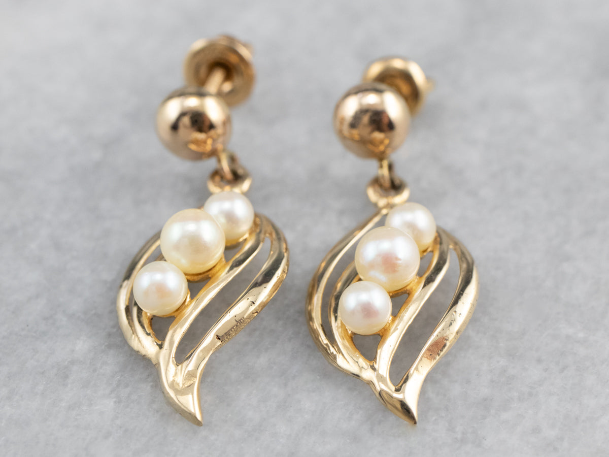 Pearl Gold Petal Drop Earrings