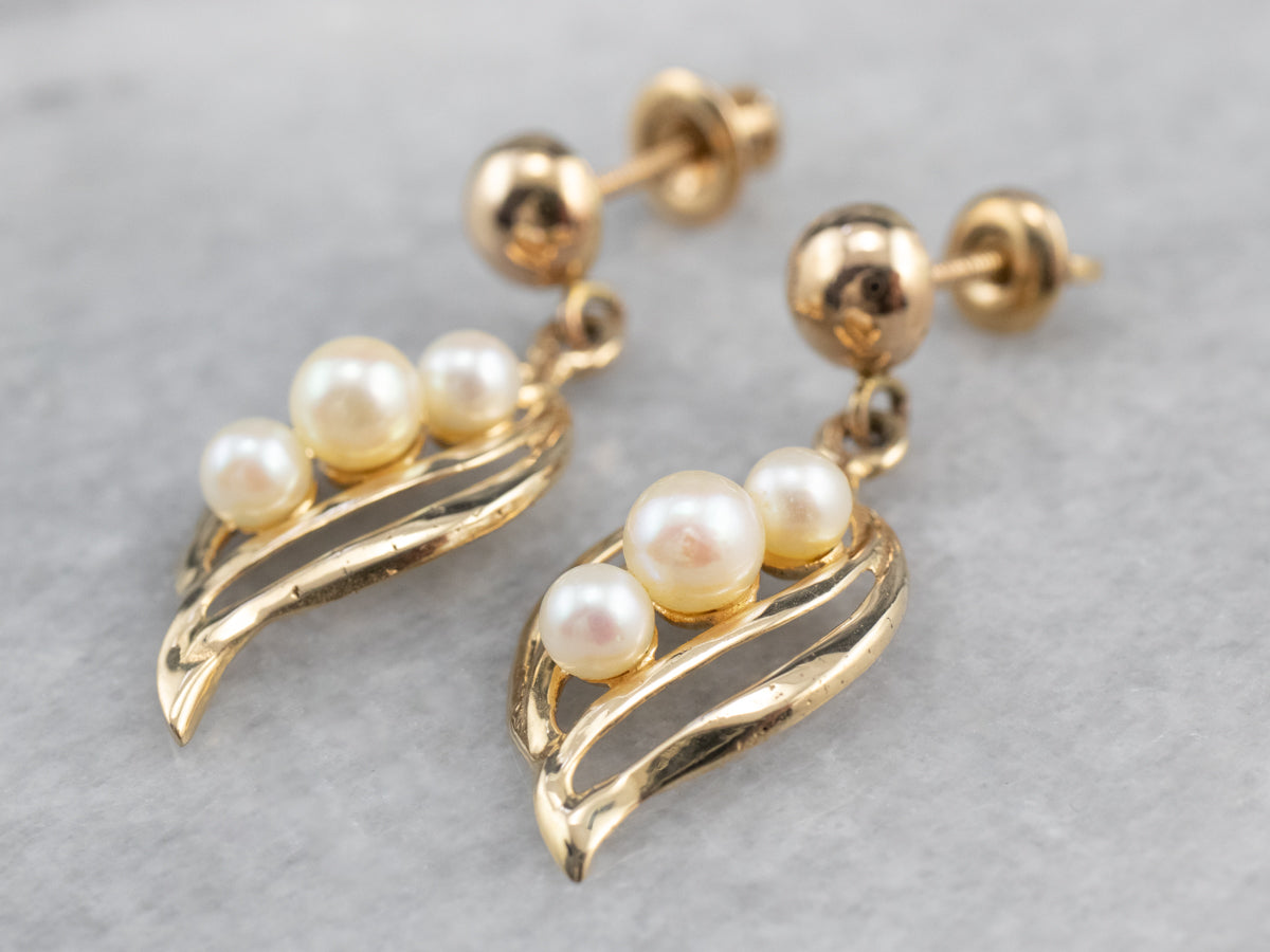 Pearl Gold Petal Drop Earrings