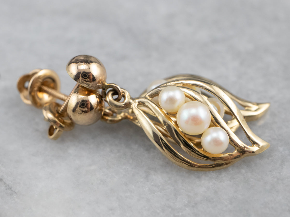 Pearl Gold Petal Drop Earrings