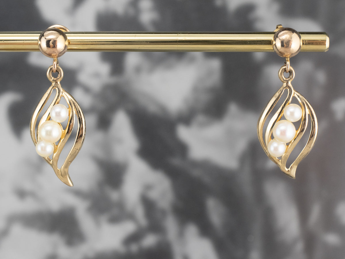 Pearl Gold Petal Drop Earrings