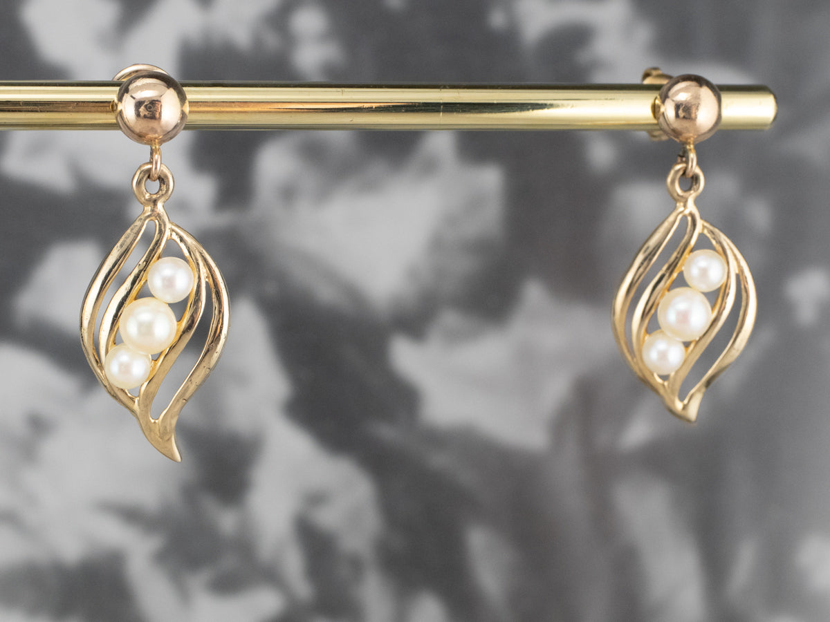 Pearl Gold Petal Drop Earrings