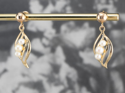 Pearl Gold Petal Drop Earrings