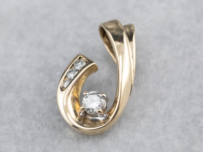 Modernist Diamond Gold Ribbon Pendant