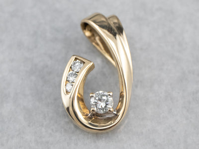 Modernist Diamond Gold Ribbon Pendant