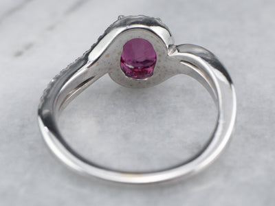 Modern Ruby Diamond Halo White Gold Engagement Ring