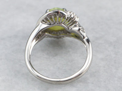 Cat's Eye Chrysoberyl Diamond Halo Platinum Ring