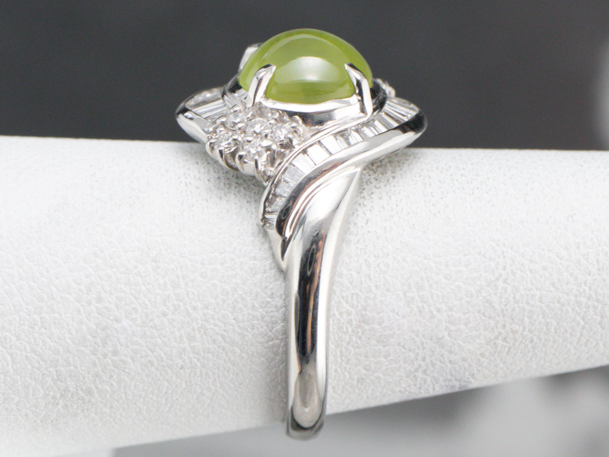 Cat's Eye Chrysoberyl Diamond Halo Platinum Ring