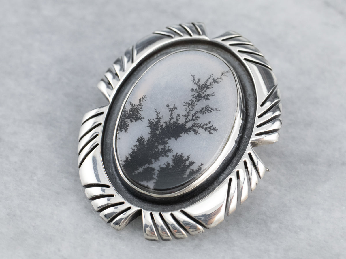 Sterling Tribal Style Agate Pin or Pendant