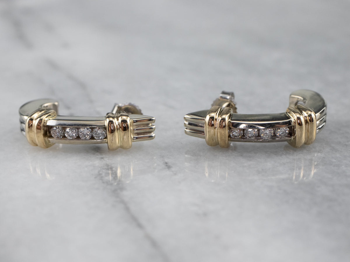 Two Tone Gold Diamond Drop Earrings