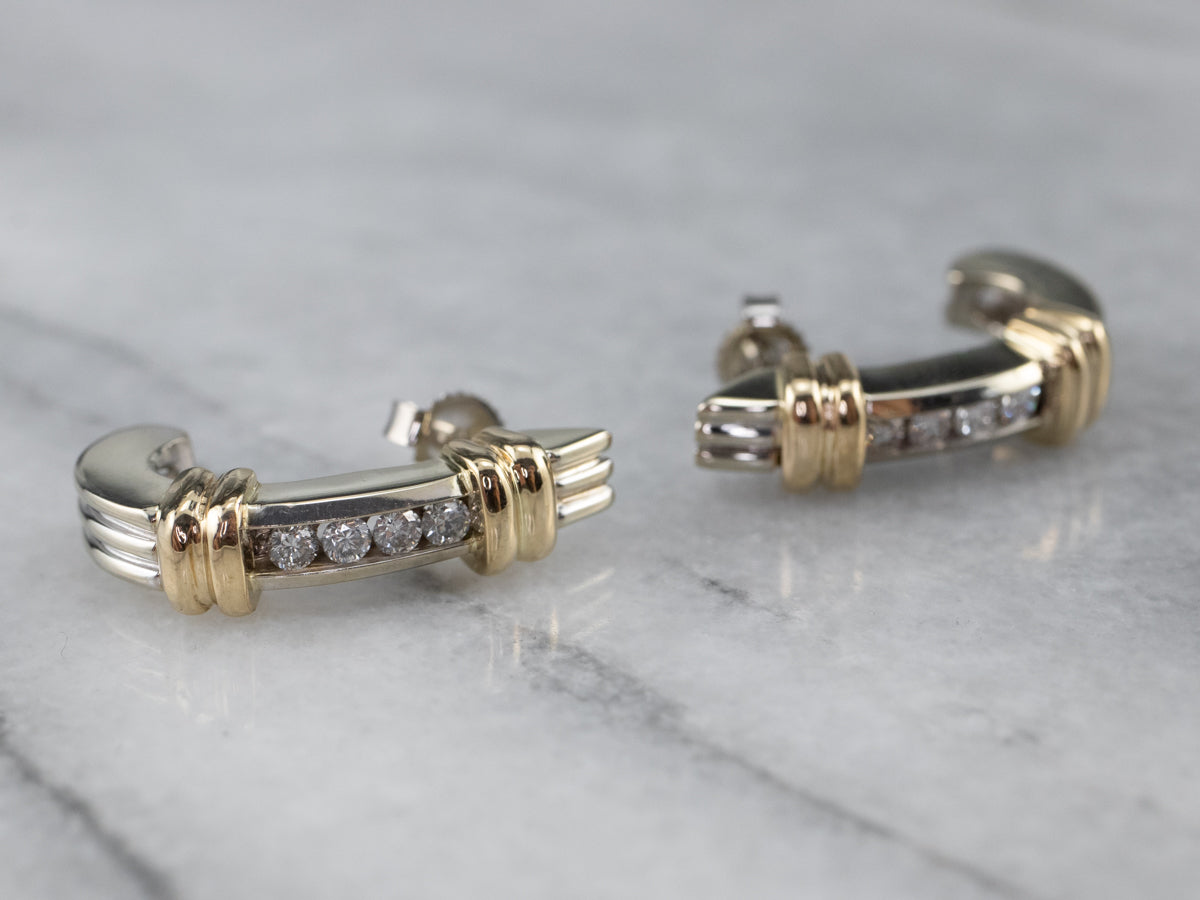 Two Tone Gold Diamond Drop Earrings