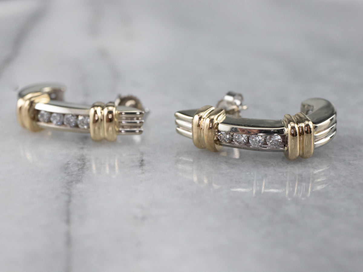 Two Tone Gold Diamond Drop Earrings