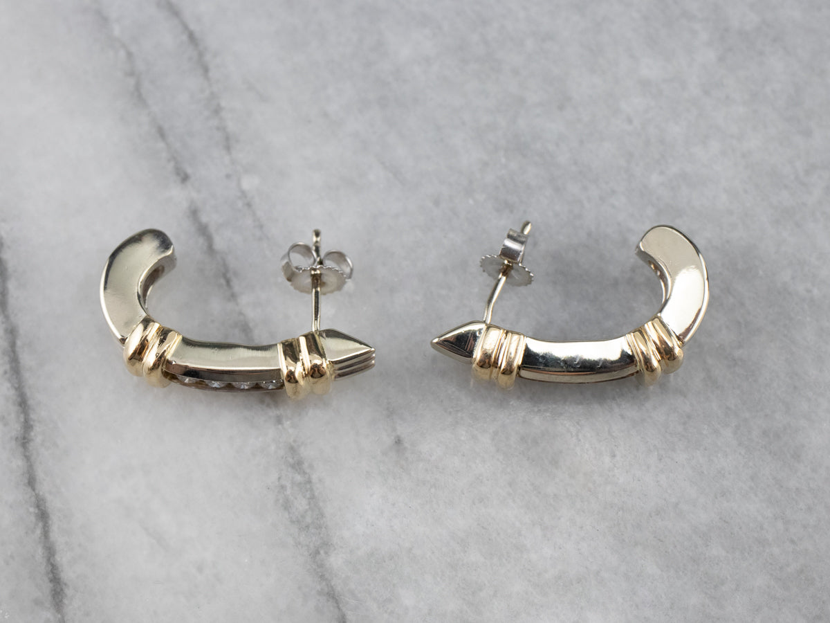 Two Tone Gold Diamond Drop Earrings