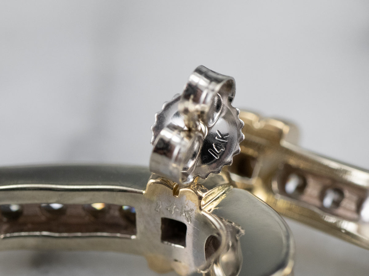 Two Tone Gold Diamond Drop Earrings