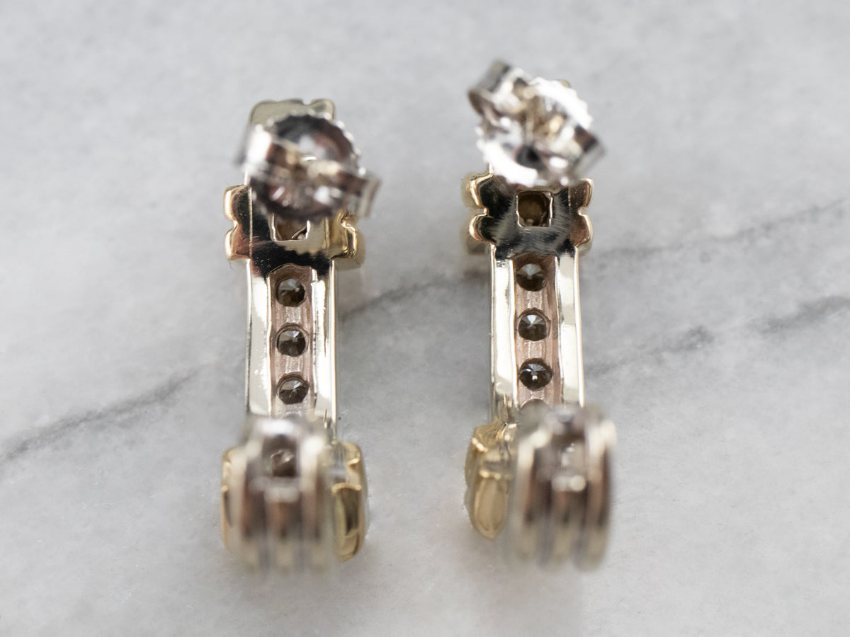 Two Tone Gold Diamond Drop Earrings