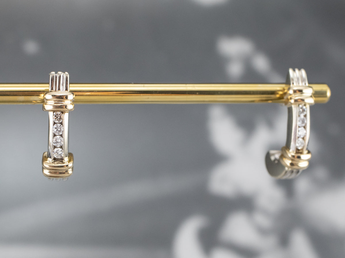 Two Tone Gold Diamond Drop Earrings