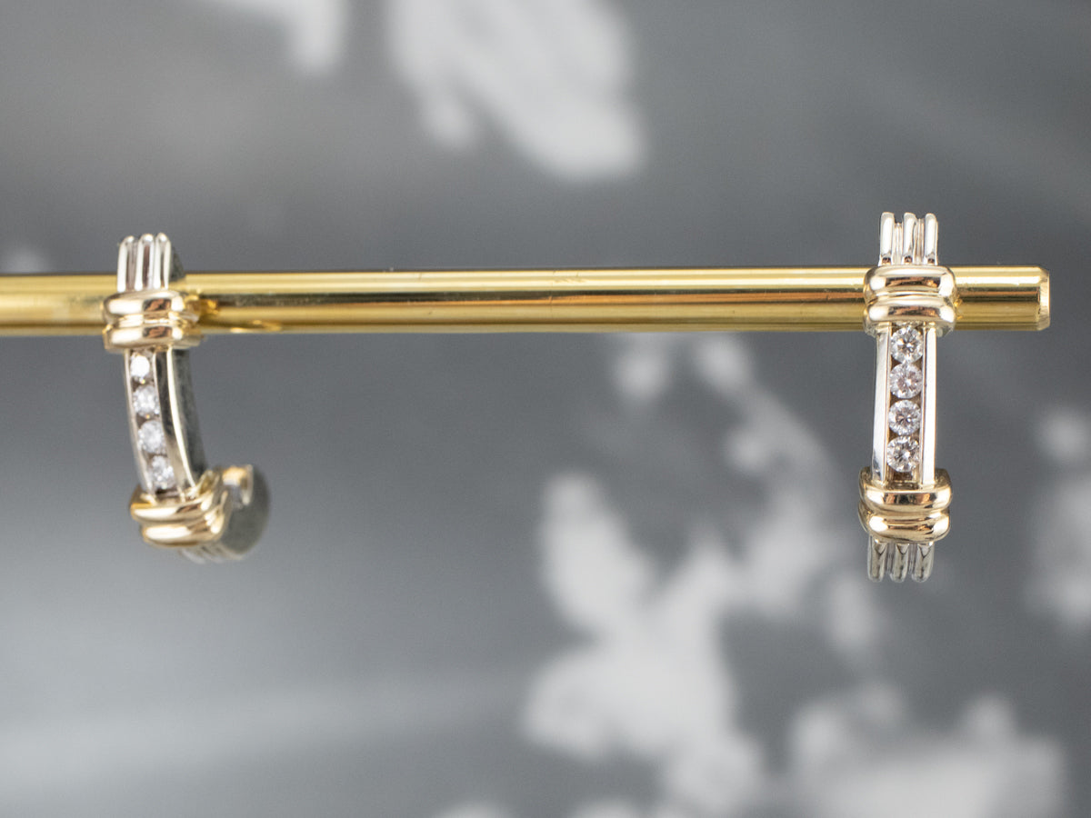 Two Tone Gold Diamond Drop Earrings