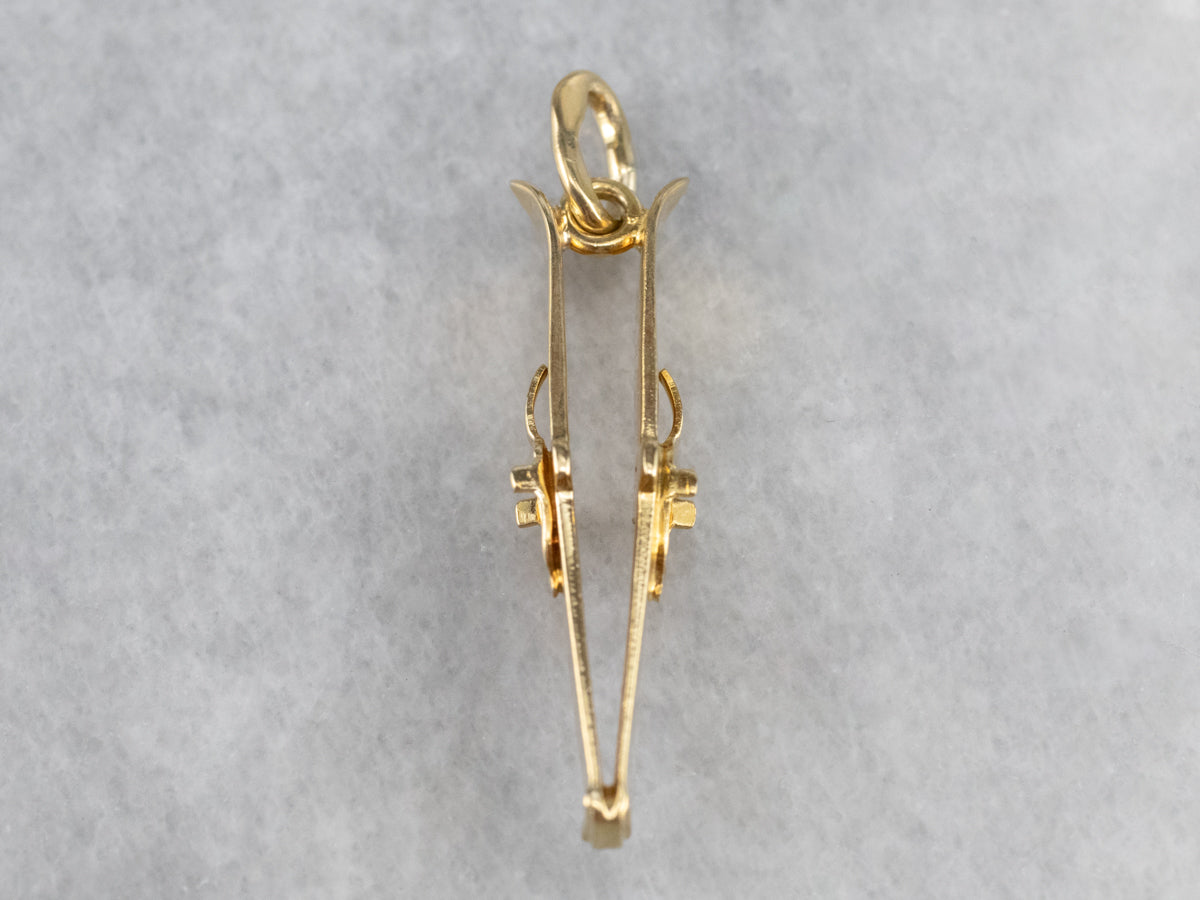 Vintage 18K Gold Skiing Charm Pendant
