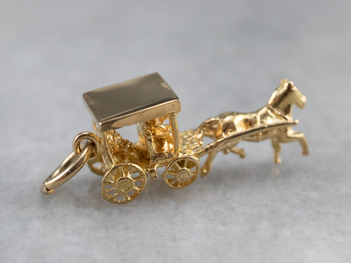 Gold Horse and Carriage Charm