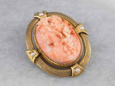 Antique Pink Coral Cameo Pin or Pendant