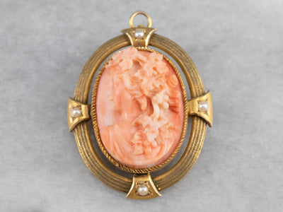 Antique Pink Coral Cameo Pin or Pendant