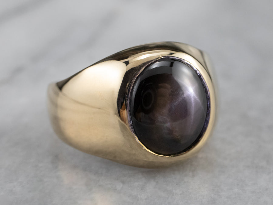 Natural Black Star Sapphire Ring