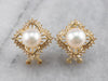 Yellow Gold Pearl and Diamond Earrings