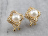 Yellow Gold Pearl and Diamond Earrings