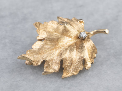 Realistic Gold Diamond Leaf Brooch