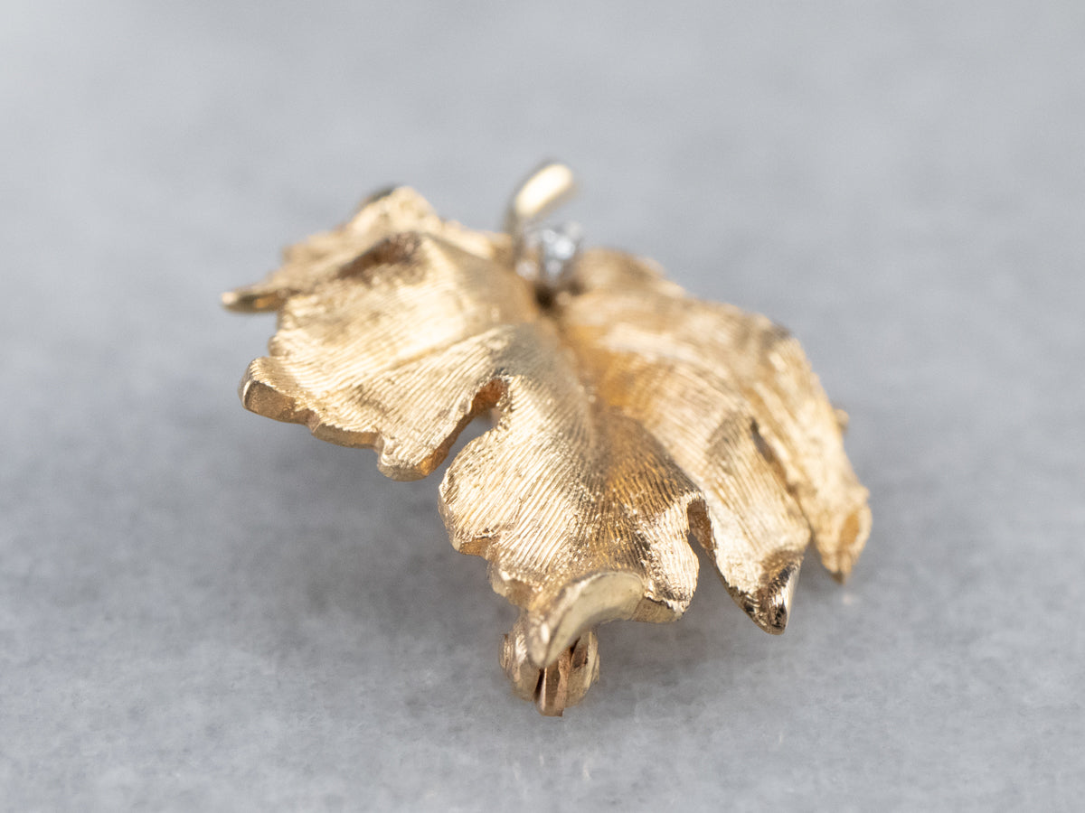 Realistic Gold Diamond Leaf Brooch