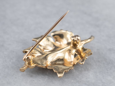 Realistic Gold Diamond Leaf Brooch