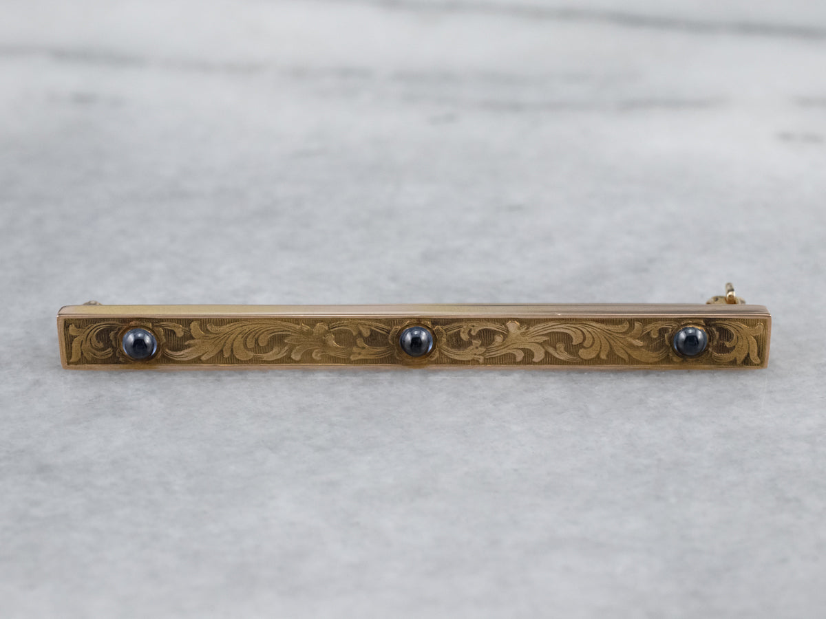 Antique Sapphire Gold Bar Pin