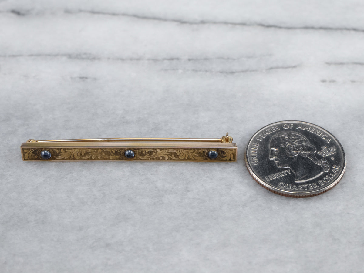 Antique Sapphire Gold Bar Pin