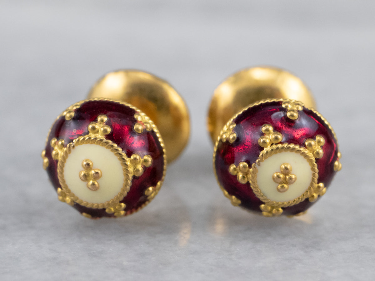 Vintage Enamel Ball Stud Earrings
