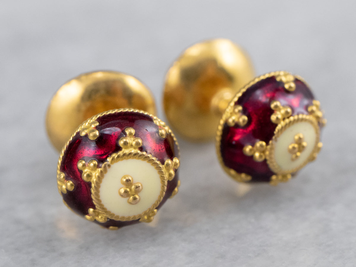 Vintage Enamel Ball Stud Earrings