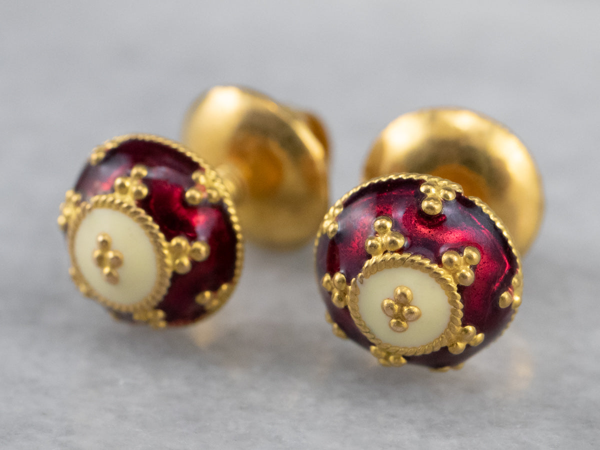 Vintage Enamel Ball Stud Earrings