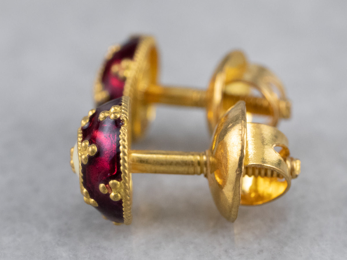 Vintage Enamel Ball Stud Earrings