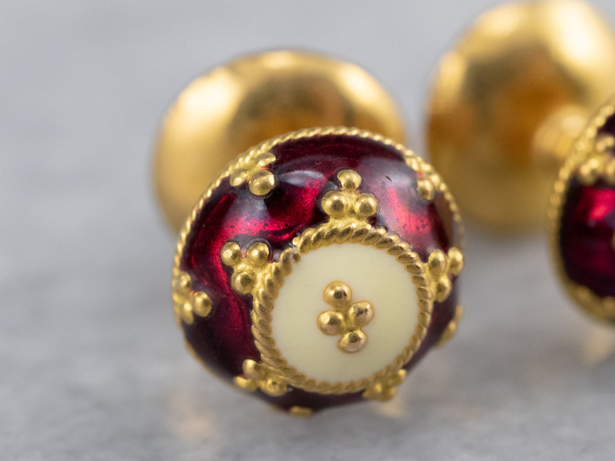 Vintage Enamel Ball Stud Earrings