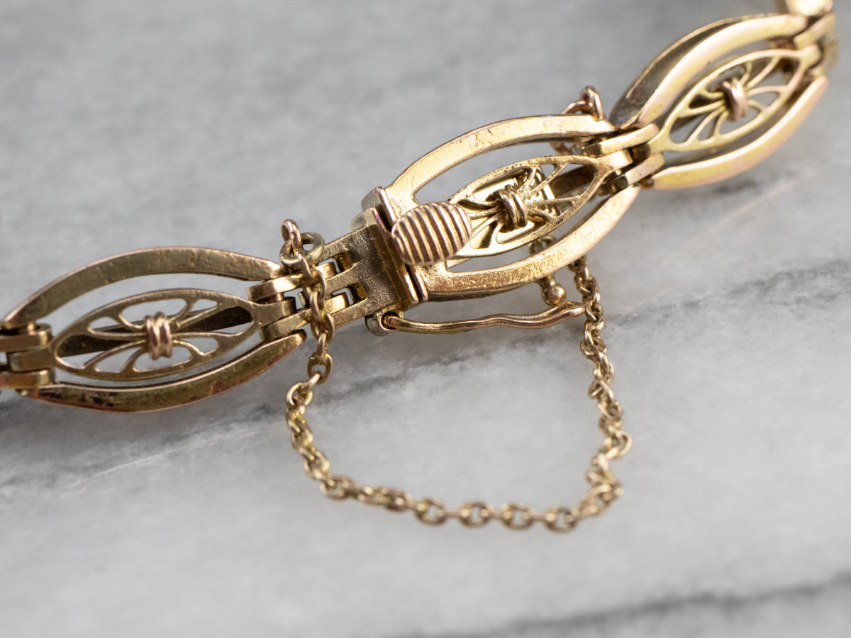 Vintage Gold Floral Link Bracelet