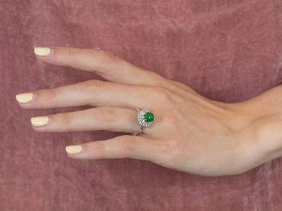 Jade Diamond Halo Platinum Ring