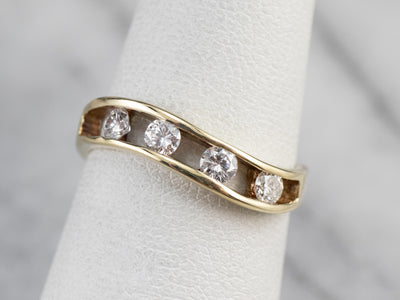 Curved Channel Set Diamond Gold Band