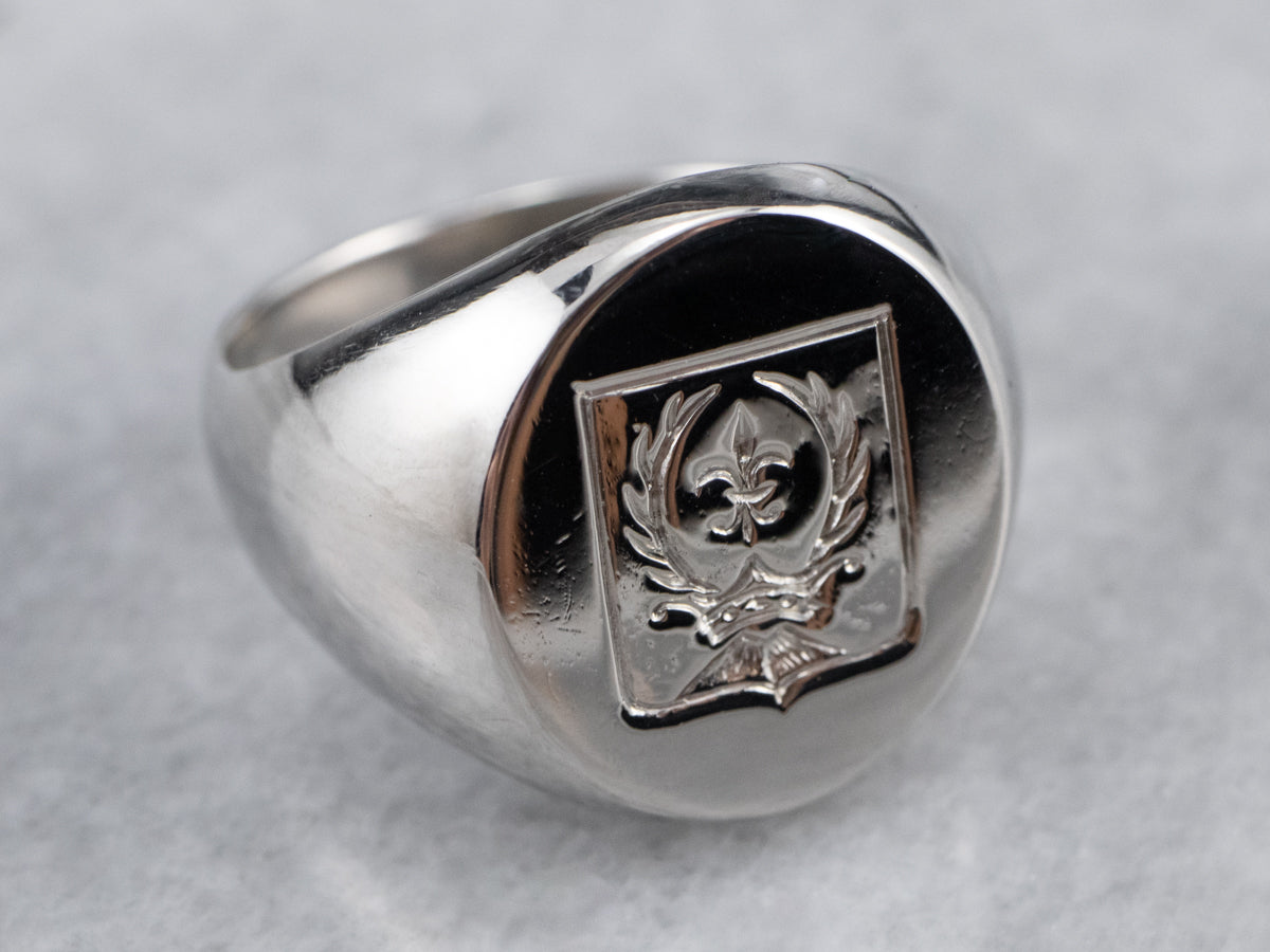 Platinum Fleur de Lis Signet Ring