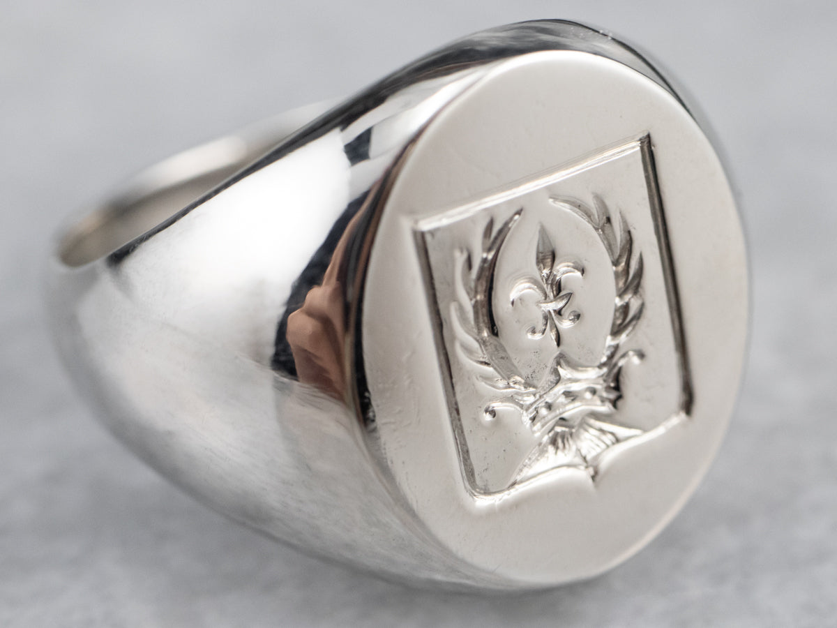 Platinum Fleur de Lis Signet Ring