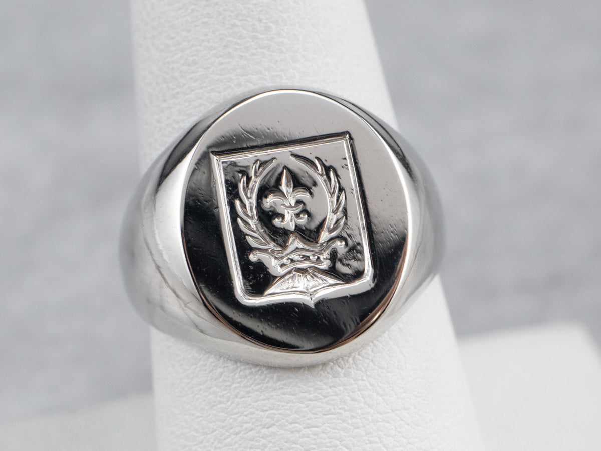Platinum Fleur de Lis Signet Ring