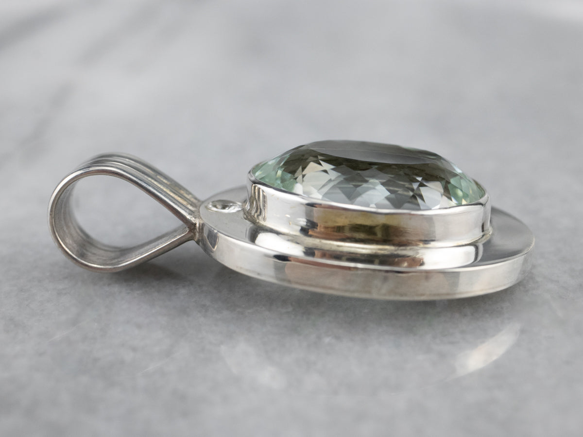 Bezel Set Blue Topaz Sterling Silver Statement Pendant