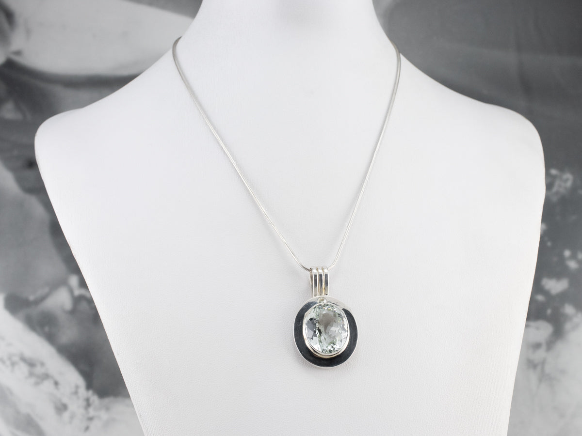 Bezel Set Blue Topaz Sterling Silver Statement Pendant