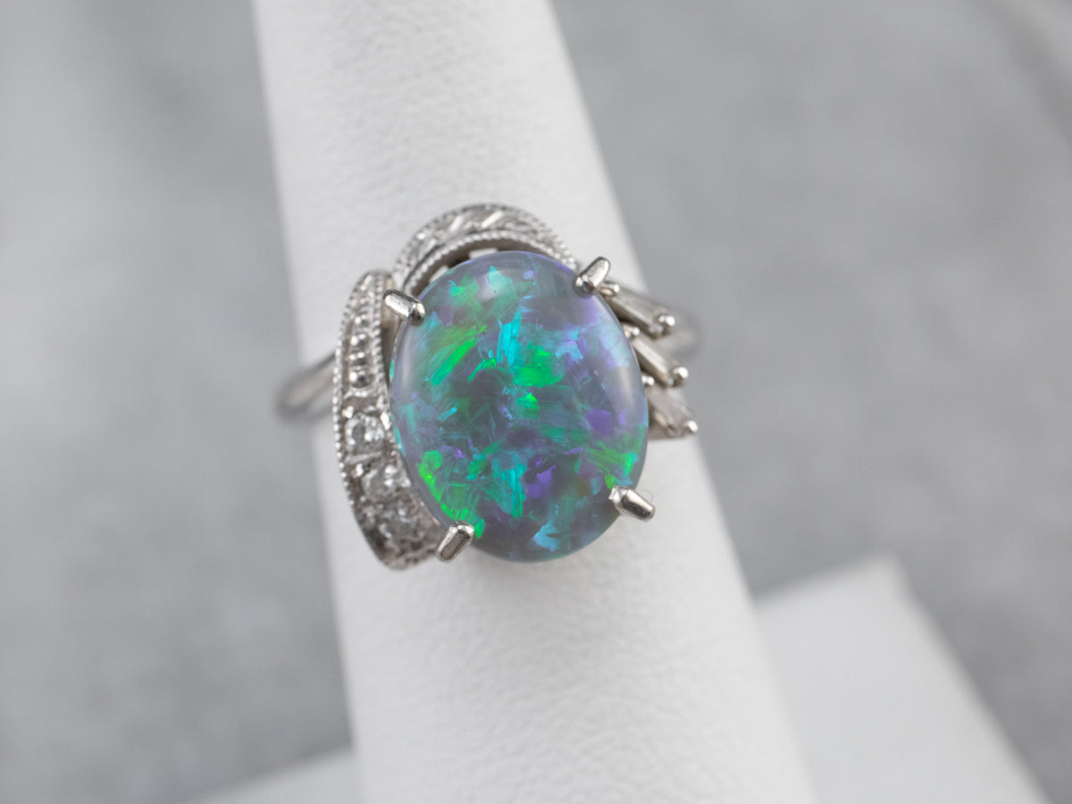 Platinum Black Opal and Diamond Cocktail Ring