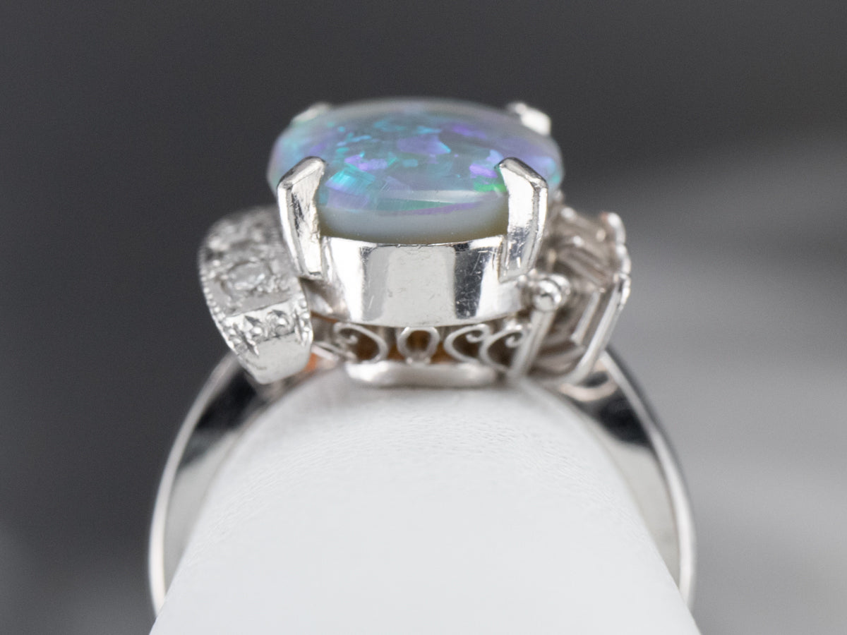 Platinum Black Opal and Diamond Cocktail Ring
