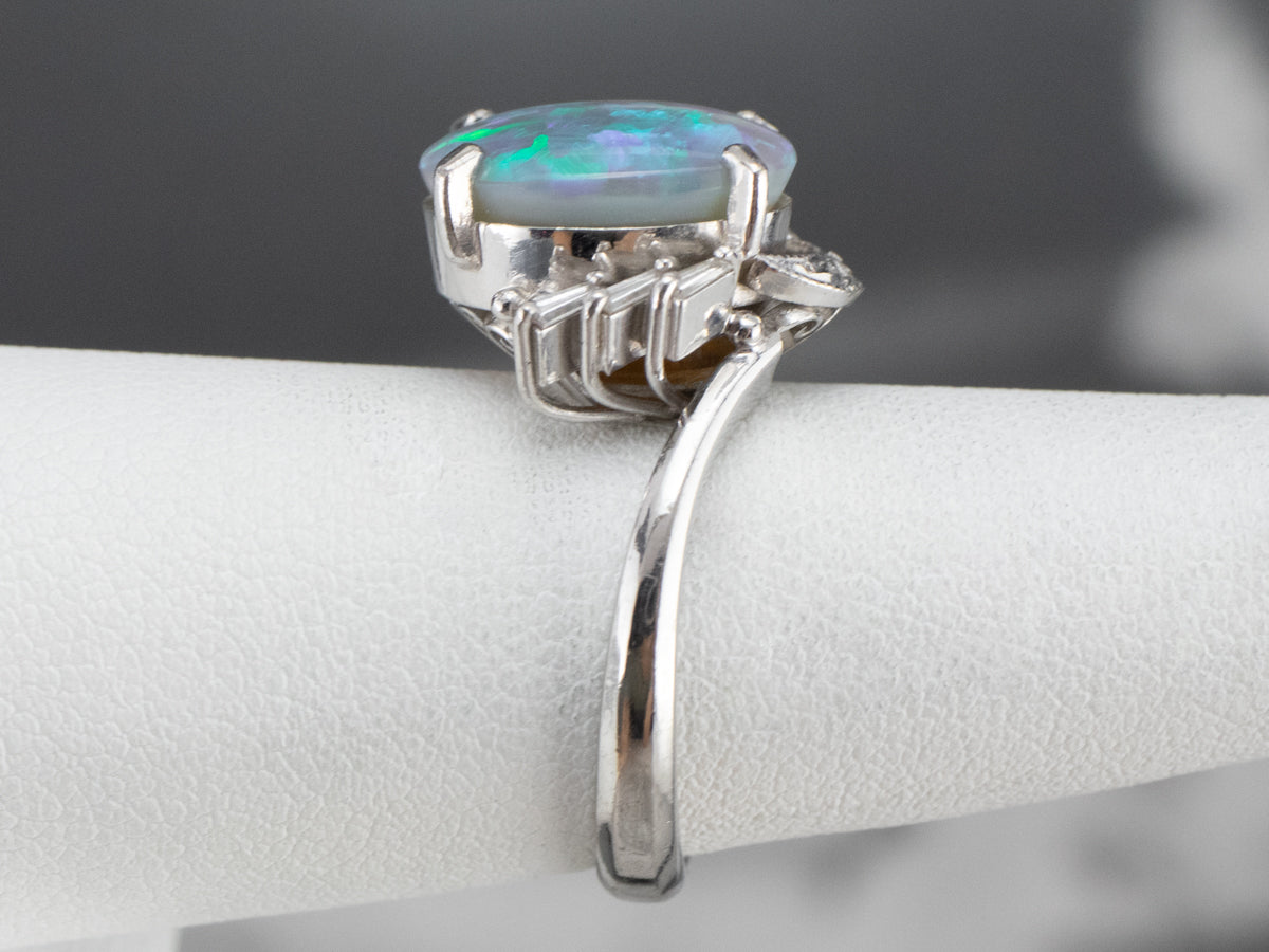 Platinum Black Opal and Diamond Cocktail Ring