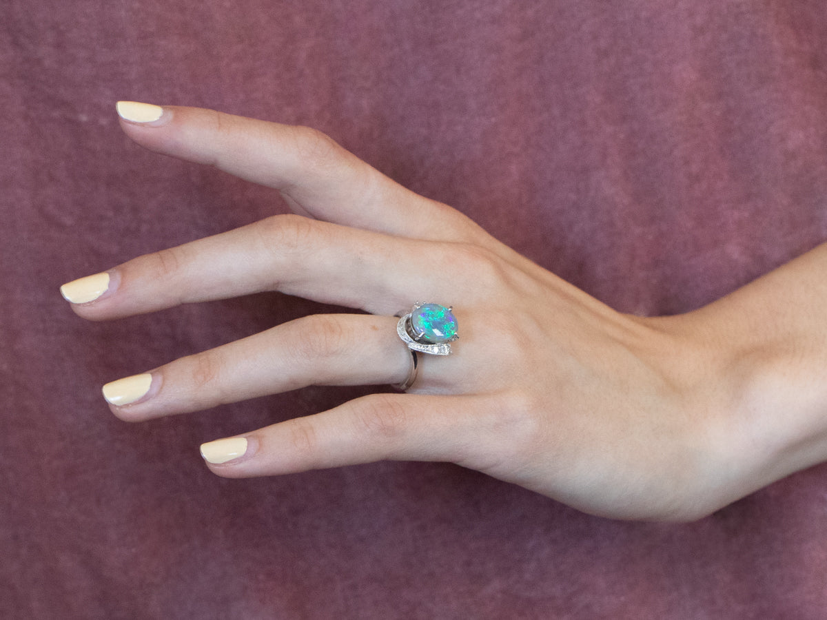Platinum Black Opal and Diamond Cocktail Ring